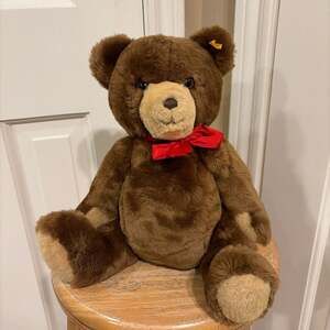 Vintage Steiff Petsy Brown Teddy Bear with Red Ribbon